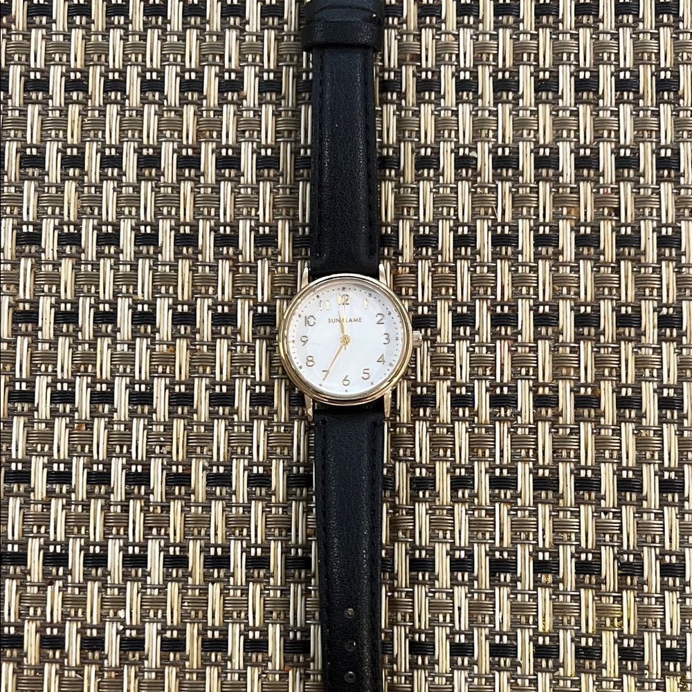 Gold and Black Leather Watch